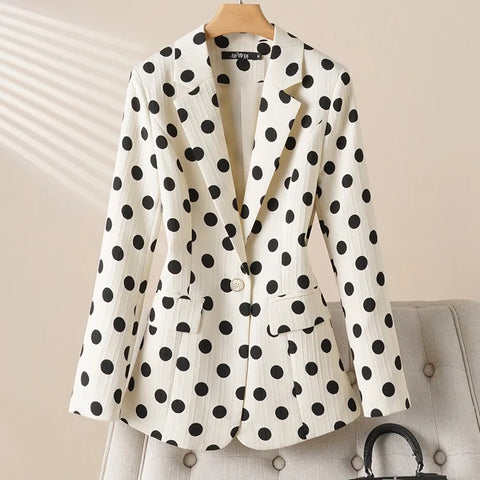 Autumn Blazer Women's Polka Dot Suit Waist Polka Dot Beige Coat