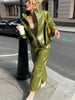 Chic Stand Collar Leather Long Skirt Sets Women Long Sleeve Jackets Spliced Solid Skirts Autumn Lady Y2k Outfits Dress