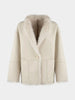 IG Women Cream White Reversible Stand Collar Single Button Mid-Length Coat, Patch Pockets, Winter Warm Elegant Casual Commute