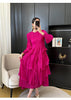 Royal Blue Pleated French Women's Dress Chic Ruffled Irregular Tie Design Long Sleeve Clothing 2DB3939