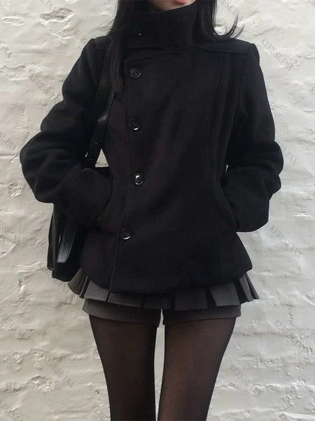 Street autumn/winter solid color women's turtleneck coat Y2K hip-hop retro Harajuku cute casual versatile women tops