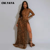 Women Set Street Leopard Print full Sleeve Bodysuit Tops + long Skirts Suits Party Street Two 2 Piece Dress Sets