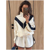Contrasting Color Loose Jackets Women Casual Long Sleeves Stand Collar Zipper Oversized Coats Lady Autumn Daily Street Wear