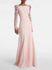 High Street Designer Women's Spliced Mesh Diamonds Beaded Long Sleeved Floor Length Maxi Long Dress