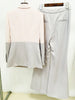 High Street S/S Runway Designer Suit Set Women's Career Single Button Color Block Blazer Wide Pants Suit