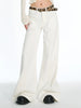 Vintage High Waist Jeans Women Solid Red Wide Leg Flare Full Length Denim Pants Streetwear