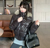 Faux Fur Hooded Cotton Puffer Jacket Women Winter Quilted Zipper Pocket Coat Y2K Retro Padded Parkas High Street Outerwear