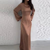 Spring Autumn Satin Long Dress Women Solid Flare Sleeve Lace Up Elegant Dresses Female Evening Party Clothes Ladies Vestido