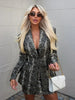 Snake Print V-Neck Blazer Long Sleeve Skirt Set Slim Fit Autumn Women Chic Outfit Casual Lady Two Piece Suit