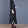 Spring Retro Plaid Pockets Turn-down Collar Long Sleeve Dresses Loose Leisure Single Breasted Women Dress