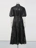 Dot Print Sheer Dress for Women Stand Collar Puff Sleeve High Waist Patchwork Lace Up Elegant Casual Dresses Female