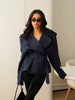 Solid Lace Up Short Windbreaker Women Elegant Full Sleeve Button Loose Chic Trench Coat Office Lady Daily Commute Outwear