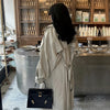 Women Chic Trench Coat Waist Belt Lantern Sleeves Draping Pleat Long Oversize Outerwear Autumn Winter Elegant Mantel Outfit