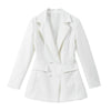 Chic White Waist Cinching Dress Women Full Sleeve Deep V-neck Double Breasted Mini Vestidos Lady High Street Robe