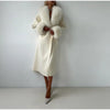 Lace-Up Long Overcoat Women's Coat Office Lady Elegant Woolen Furry Patchwork Long Sleeve Coats Loose Cardigan Jackets