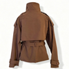 Women's Pink Belted Jacket Stand Collar Double Breasted Long Sleeve Slim Trench Coat Casual High Street Jackets