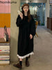 Autumn Korean Style Dress Women Ruffles Patchwork O Neck Long Sleeve Dresses Slim Waist Elegant Vestidos Mujer