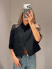 Elegant Solid Crop Blazer Jacket Women Chic Half Sleeves Lapel Loose Short Single Button Coat Lady Daily Street Outerwear