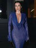Sexy See Through Dress Women V-Neck Ruched Button Leopard Lace-Up Flare Sleeve Elegant Evening Stretch Slim Bodycon