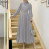 Women's Elegant Chic Maxi Dresses Turtleneck Lantern Sleeves Belted High Waist Pleated Long Dress Korean Style Robe Femme