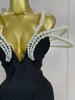 Designer Pearls V Neck Maxi Long Bandage Bodycon Dress Women Celebrity Evening Party Birthday Gowns Singer Stage Costumes