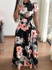 Women's Slim Dresses Casual Long Sleeve Round Neck Flower Printed Dress Strap Floor-Length Long Skirt Women's Clothing