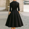 Autumn Long Sleeve Lapel Draped Slim Women Dress Ladies Clothes Solid High Waist Pocket A-Line Prom Dresses Vestido