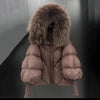 Winter Women's Casual Thickened Warm Knitted Sleeve Goose down Jacket Real Mink Collar Hooded
