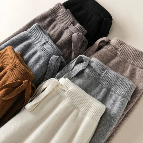 Thick Warm Knitted Casual Chic Basic Soft Elastic High Waist Women's Pants Korean Straight Ankle-Length Pants For Women