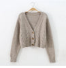 V Neck Cropped Cardigan Women Long Sleeve Twist Knitted Sweater Coats Autumn Winter Keep Warm Korean Cardigan