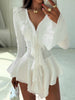 Irregular Hem Dress Women Tierred Y2K Flare Sleeve V-Neck Bandage Stretch Elegant Birthday Party Chic Hipster Bodycon