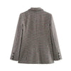 Women Plaid Shoulder Pad Jacket Shorts Set Casual Stand Collar Full Sleeve Belted Buttons Blazer Suit Lady Daily Street Outfits