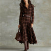 Women Vintage Plaid Shirt Dress Long Sleeve Elegant Temperament Maxi Dress Ladies Chic Casual Western Style Party Dress