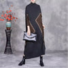 Woman Autumn Mock Neck Loose Long Sleeves Dress Chinese Style Contrast Batwing Sleeve Casual Dress