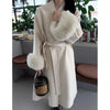 Women Autumn Winter Woolen Coat French Style Fur Sleeves Mid-Length Woolen Coat Women Long Coat Loose Outwear