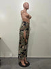 women camouflage cutout cross criss straight cargo pants autumn winter safari style trousers