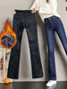 Winter Vintage Velvet Flare Jeans Warm Plush Lined Skinny Vaqueros Casual High Waist Womens Denim Pants Thicken Bell-bottoms