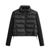Zevity Women Stand Collar Long Sleeve Patchwork Quilted Cotton Jacket Coat Femme Outerwear Chic Zipper Short Tops CT5817