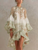 European and American Style Printed Lotus Leaf Hem Dress for Women, Vacation-Inspired, Loose Fit, Flowing, Stylish Shor