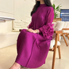 Yudx Purple Pleated High Neck Maxi Evening Dress, Ruffle Sleeve Women's Wedding Guest Ramadan Party Dress