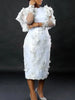White Appliques Flower Dress Women Embroidery Midi Dresses Elegant Ruffles Tulle Long Sleeve Birthday Wedding Outfits