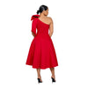 Women Big Bow Shoulder Skew Collar Big Swing Knee Length Dress Belt Street Vestidos Sexy Party Evening Chic Dresse