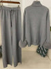 2 Pieces Sets For Women High Neck Loose Sweater With Fox Fur Cuffs Wide Leg Trousers Spring Winter 2DB1757