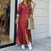 Spring And Autumn Women's Plaid Printed Polo Neck Shirt Dress Elegant Denim Long Sleeve Button Pocket Loose Long Dreess