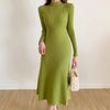 Autumn Winter Slim Long Sleeve Party Midi Dress for Women Knitted Half High Collar Elegant Knitted Sweater Dresses Ladies