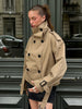 Women's Trench Coat Khaki Short Stand Collar Double Breasted Long Sleeve Jacket 2026Spring Autumn Lady Casual Street Outwear