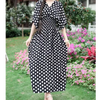 Women Bohemian Ethnic Printed Holiday Dress V-Neck Elastic Waist Casual Batswing Sleeve Mid Dress Elegant Vintage Retro Dress
