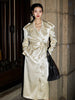 Spring Autumn Long Shiny Flowy Soft Satin Trench Coat for Women Belt Double Breasted Elegant Designer Closthes