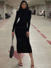 Women Spring Autumn Long Sleeve Streetwear Bodycon Black Midi Dress Items For Business