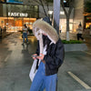 American Hip Hop Faux Fur Collar Winter Jacket Women Y2K Down Cotton Hooded Jacket Loose Vintage Motorcycle Cotton-Padded Coat